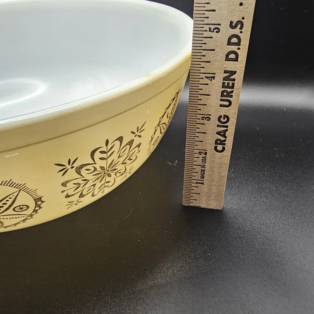 Vintage Pyrex 4 Qt. Tan Gold Hex Signs Promotional Mixing Bowl 1960s Beige 404 - Picture 14 of 14